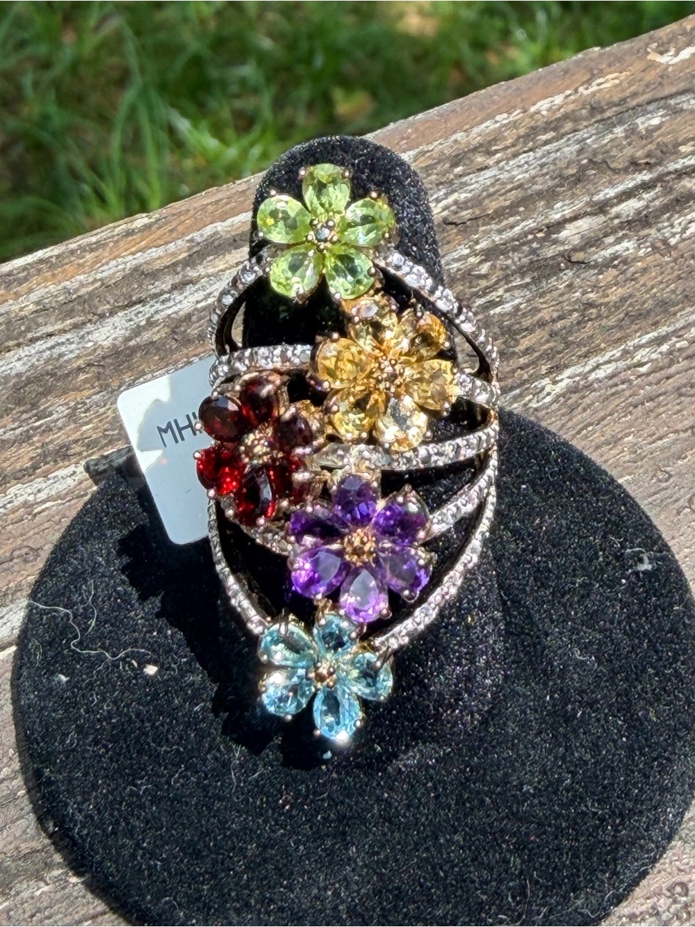 18k Gold Over 925 SS Multi Gemstone Ring
